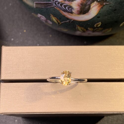 天然黄水晶戒指925银镀金镶嵌5*7mm开口克拉戒指