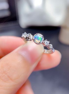 绚丽风925银白金色欧泊戒指特惠