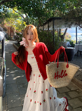 汤圆不圆 3/18 AM 00:00超级88 新品八折 薄款红色开衫女早春穿搭