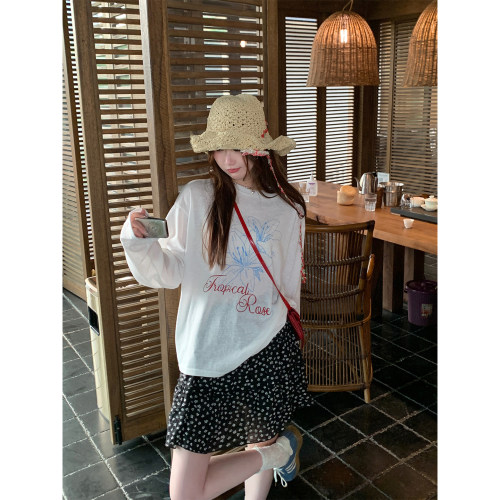 印花防晒罩衫女夏季宽松薄款t恤