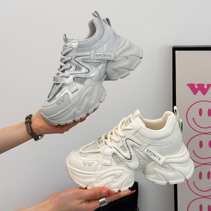 欧货秀气厚底增高老爹鞋女2026新款网面透气显脚小百搭运动休闲鞋