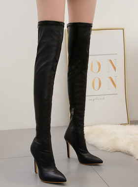 跨境 Lazada Women Boots 外贸性感大码尖头长筒过膝长靴子女皮靴