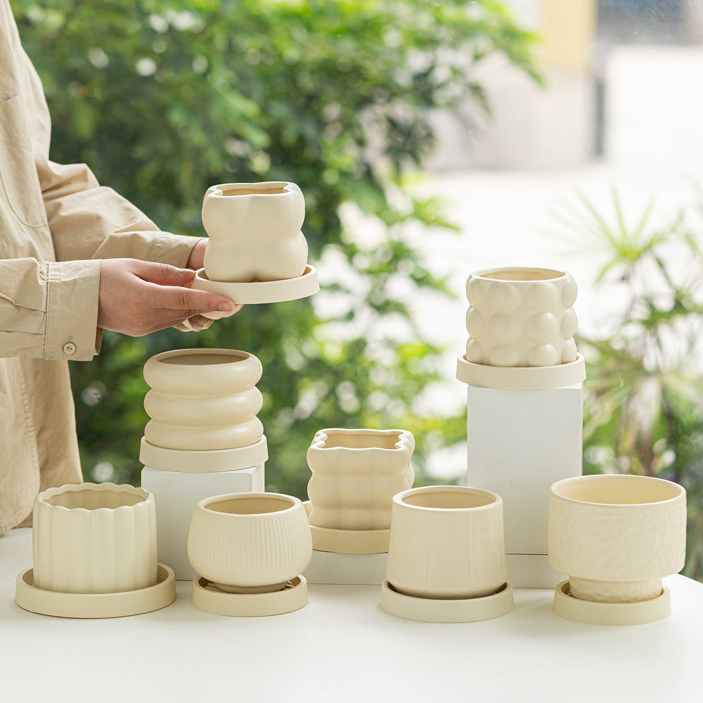 中式个性陶瓷花盆带托盘简约轻奢日常家用多肉盆蝴蝶兰绿植盆栽,鲜花速递/花卉仿真/绿植园艺,花盆,淘宝优惠券,粉丝福利购,淘宝优惠卷