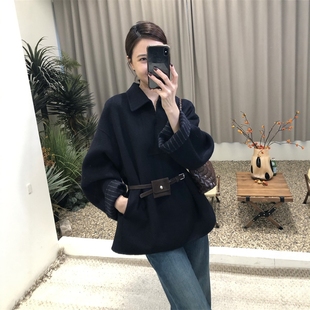 韩系双面羊绒大衣女短款修身翻领小个子2025秋冬季新款羊毛呢外套