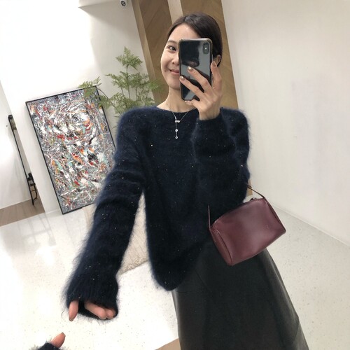 2026秋冬重工亮丝珠片羊毛拉绒毛衣女韩系慵懒风针织上衣软糯打底