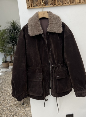 2025年冬季款韩系羊羔毛领90白鸭绒保暖棕色绒面派克羽绒服外套女