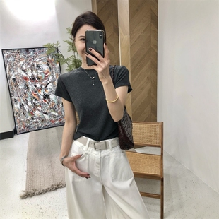 正肩针织上衣打底衫 经典 显瘦薄款 T恤女2026修身 休闲兰精天丝短袖