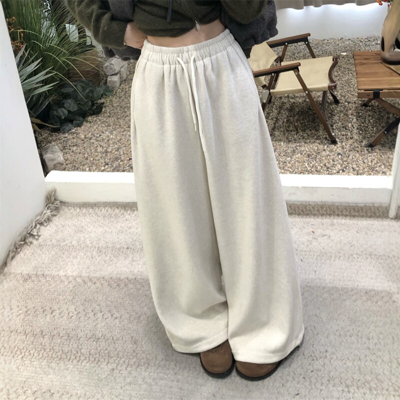 慵懒风糯米裤女2025冬新款直筒垂感慵懒保暖绒里宽松休闲阔腿裤子