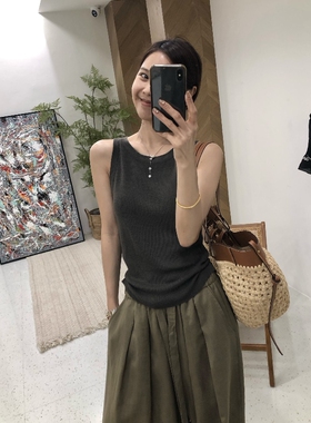 2026春夏季灰色露肩背心打底衫女圆领修身无袖遮副乳西装内搭上衣