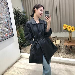 2025春秋季新款黑色皮衣外套女中长款高级感收腰显瘦风衣PU皮夹克