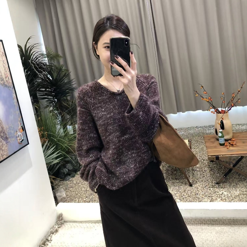 2025软糯好品质亲肤细羊毛慵懒针织衫春秋款打底长袖女宽松毛衣女