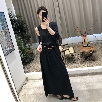 法式复古羊毛无袖针织背心套装