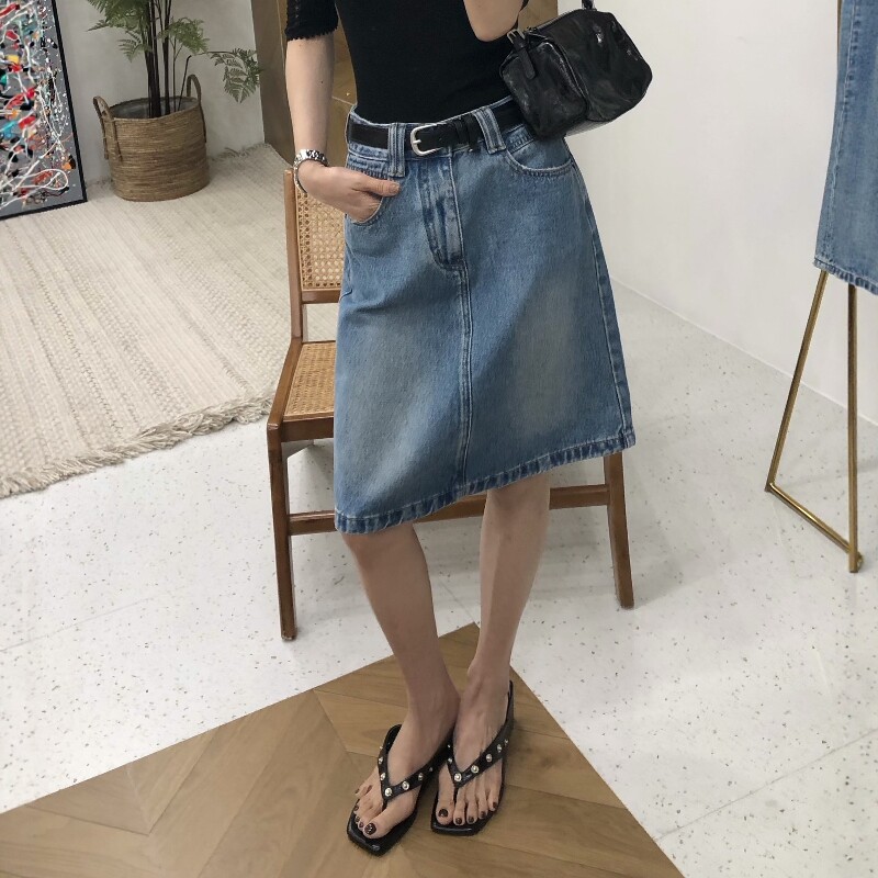 2026新款春夏高腰牛仔裙女薄款a字裙辣妹半身裙包臀裙裤(配腰带)