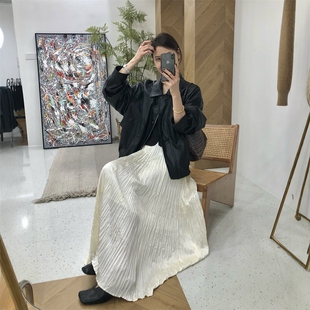 韩式 高级感宽松显瘦百搭夹克上衣 复古机车风pu皮衣外套女2026春季