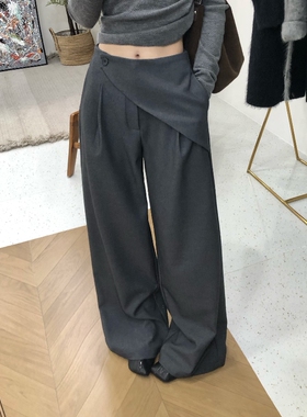2026年春季新款设计感通勤时尚西装阔腿裤女宽松屁帘直筒休闲裤子