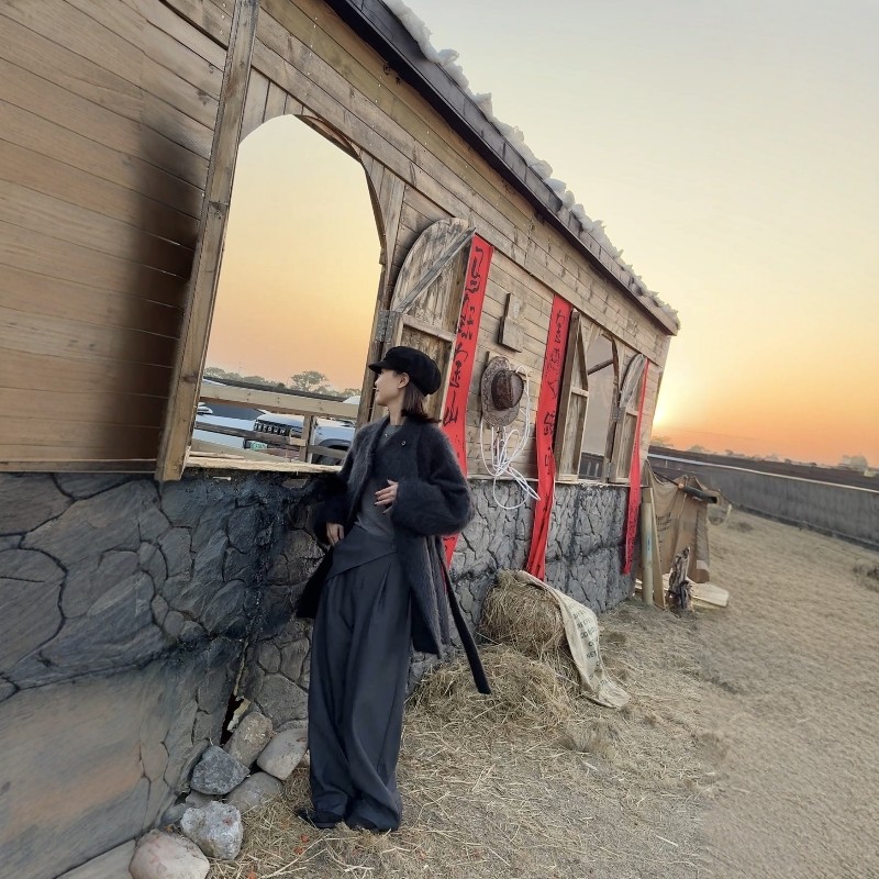 2025秋冬新款防风立领羊毛羊绒双面呢短款大衣设计感外套女腰带款