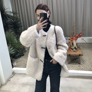 韩系100%绵羊毛外套女冬2025年新款羊剪绒皮毛一体中长款皮草大衣