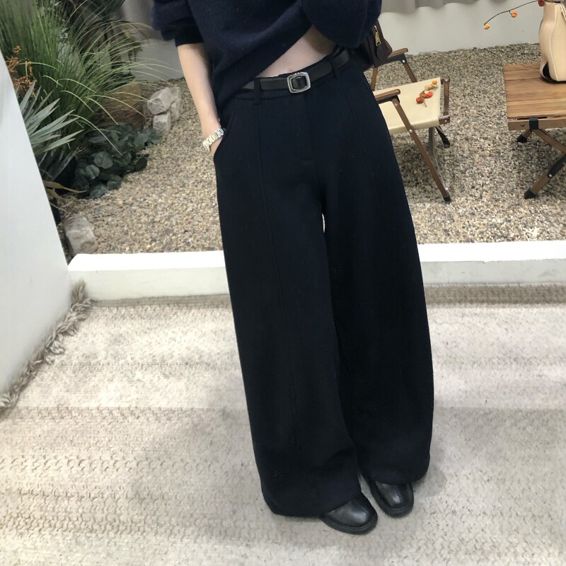 2025秋冬墨蓝阔腿裤女加绒加厚高腰垂感百搭显瘦裤毛呢直筒休闲裤,女装/女士精品,休闲裤,淘宝优惠券,粉丝福利购,淘宝优惠卷