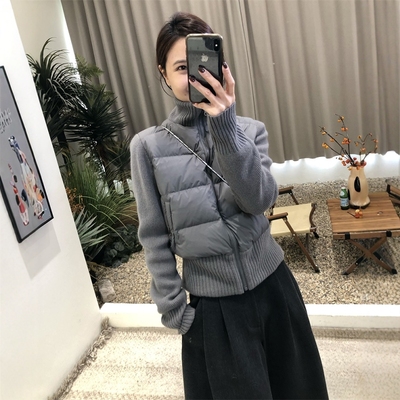 针织袖拼接羽绒服女短款