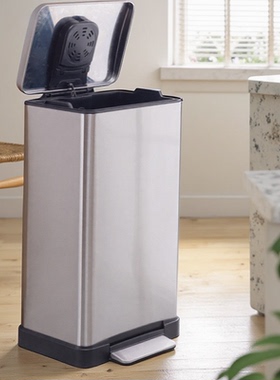 朗艺别墅垃圾桶8868款钛灰家用厨房不锈钢大20L30L45L升发顺丰