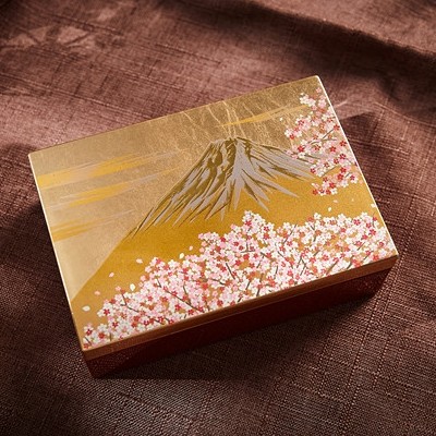 日本进口山中漆器富士春秋镜盒