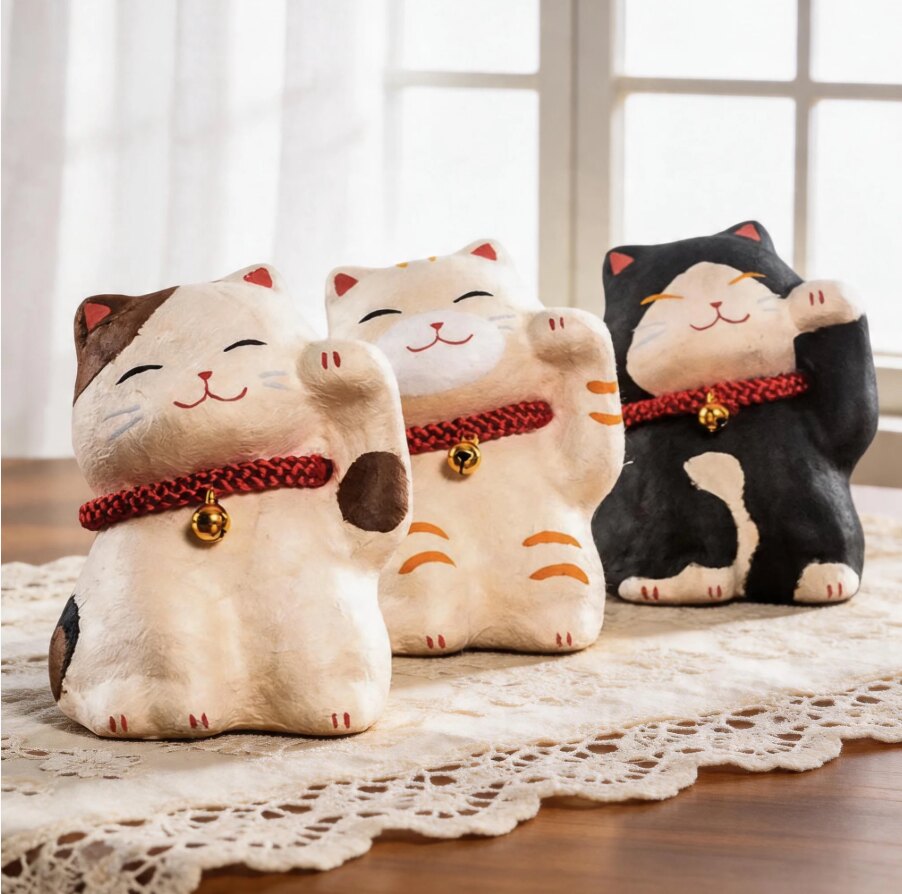 日本进口京都龙虎堂招财猫摆件