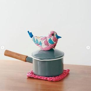 现货 日本people tree再生莎丽面料手工小鸟厨房防烫锅盖帽隔热垫