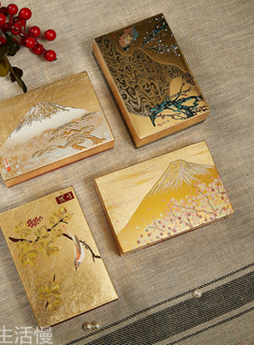 现货日本进口山中漆器日本雅鹤樱花富士山花鸟名片盒小收纳盒礼品