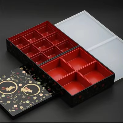 山中漆器黑色樱兔子双层收纳盒