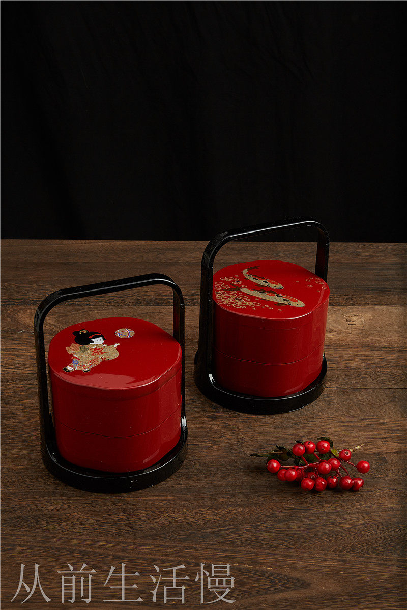 日本漆器提篮食盒多层婚庆干果盒家居装饰品样板房摆件结婚提梁盒