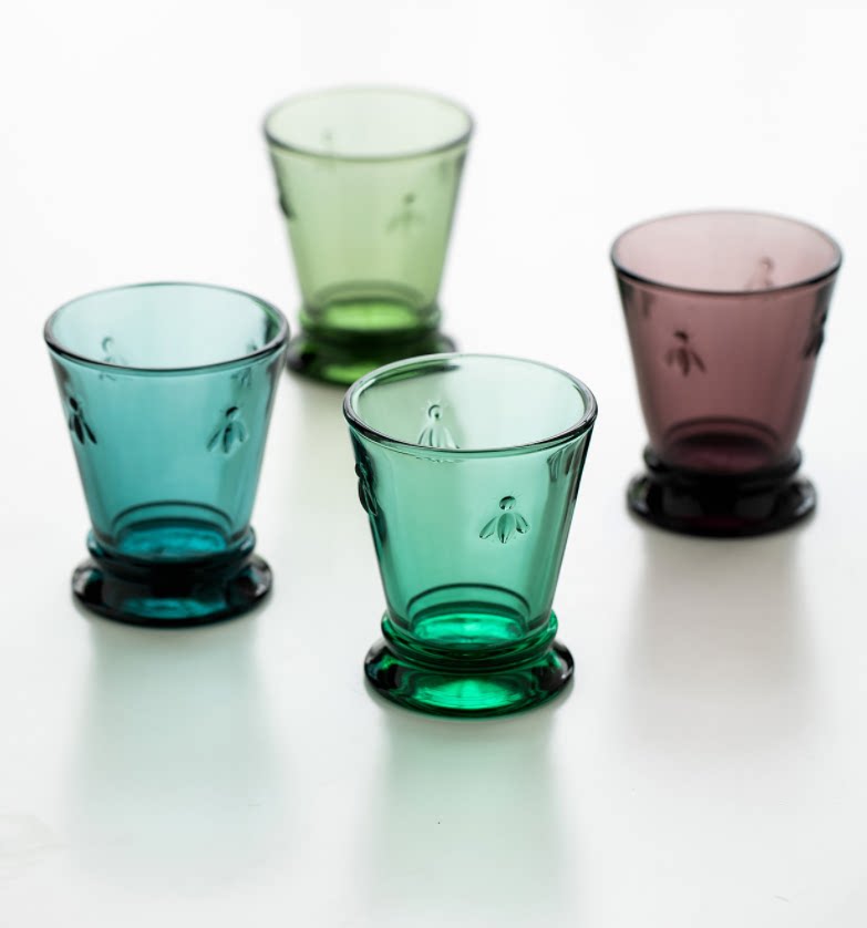 法国进口La Rochere绿色玻璃杯高脚杯高档蜜蜂ins风复古浮雕酒杯