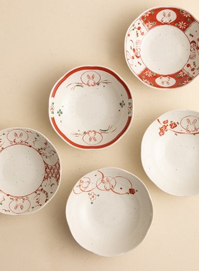 现货日本进口美浓烧和风陶制樱花浓花与兔子饭碗5只纸盒装15586