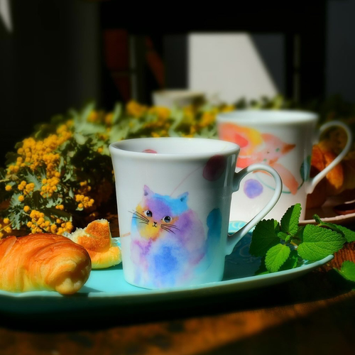 日本进口ceramic蓝陶瓷猫咪茶杯