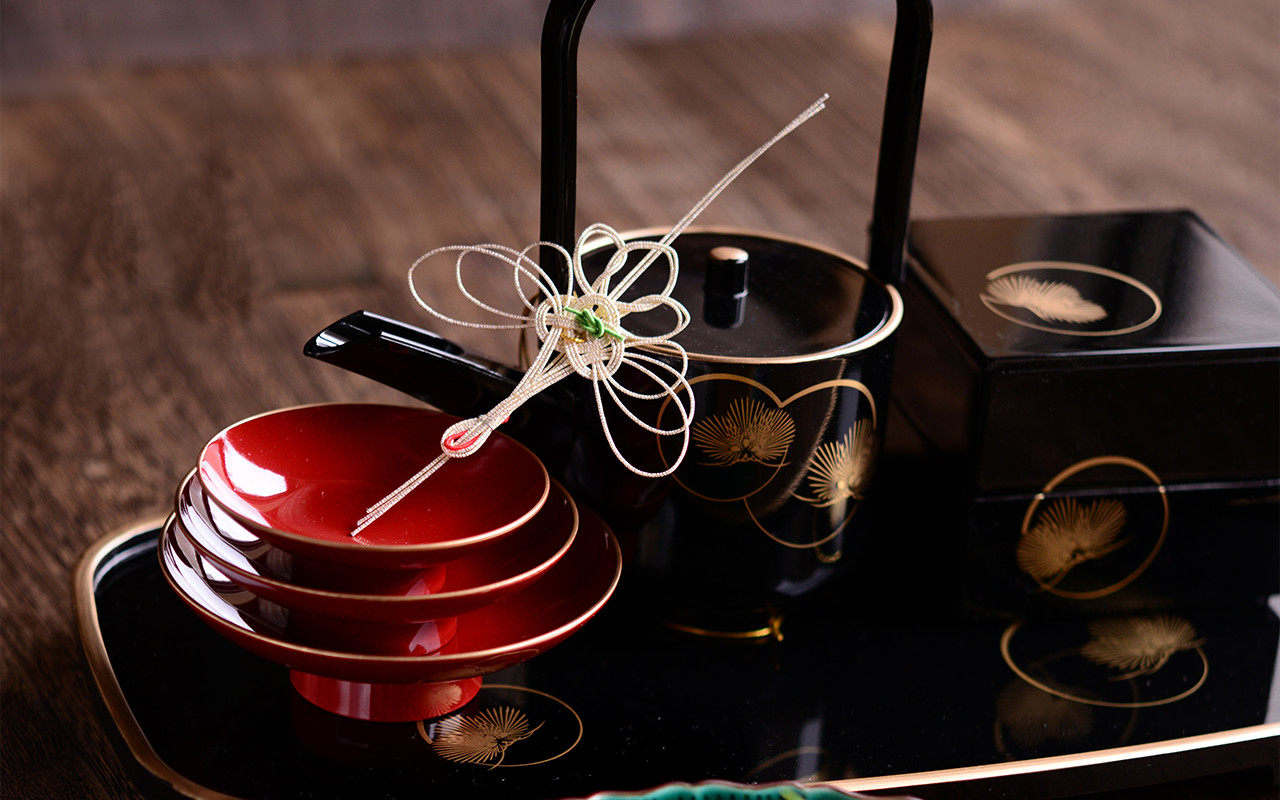 日本制山中漆器光輪松金雲屠苏酒器树脂漆器分酒器酒壶酒杯套装礼