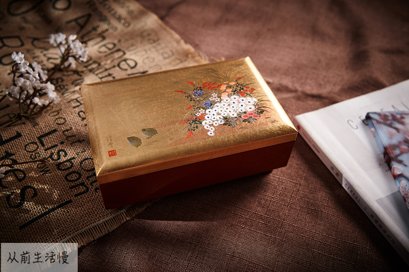 日本进口山中漆器金箔发条八音盒带镜饰品收纳首饰储物盒结婚礼物