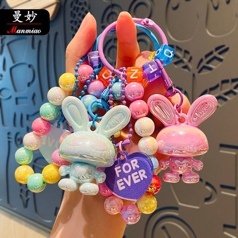 卡通电镀亚克力兔子串珠手链钥匙扣公仔可爱情侣书包小挂件小礼品