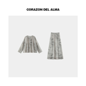 福利 山雾两件套 轻盈飘逸天丝干爽凉感衬衫 反季 半裙套装 H196NJ