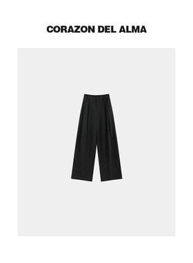 【里安】高密垂坠精纺抗皱立体双褶条纹显瘦阔腿西装拖地裤-Z0255