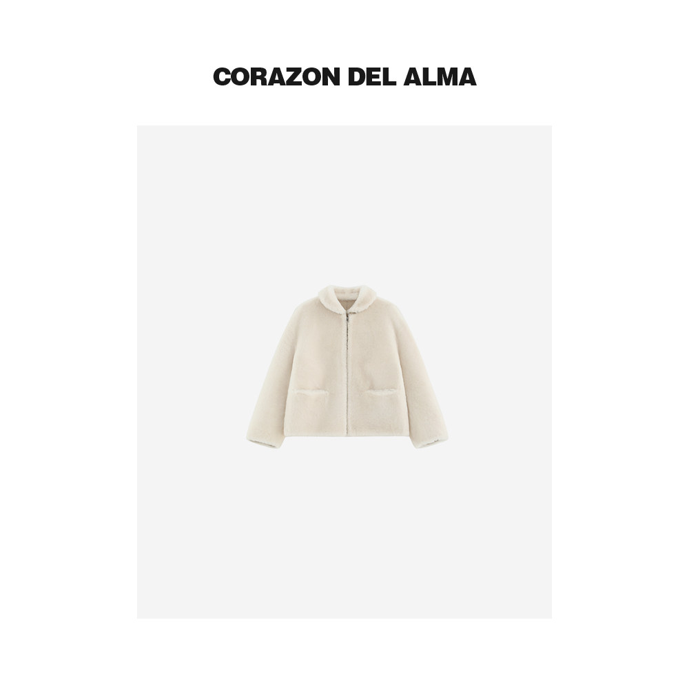 皮毛一体小翻领皮草短外套