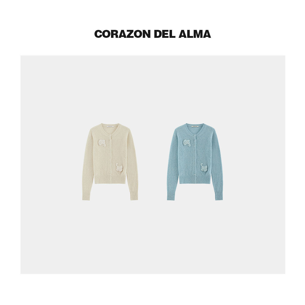 手工绣花圆领显瘦毛织开衫