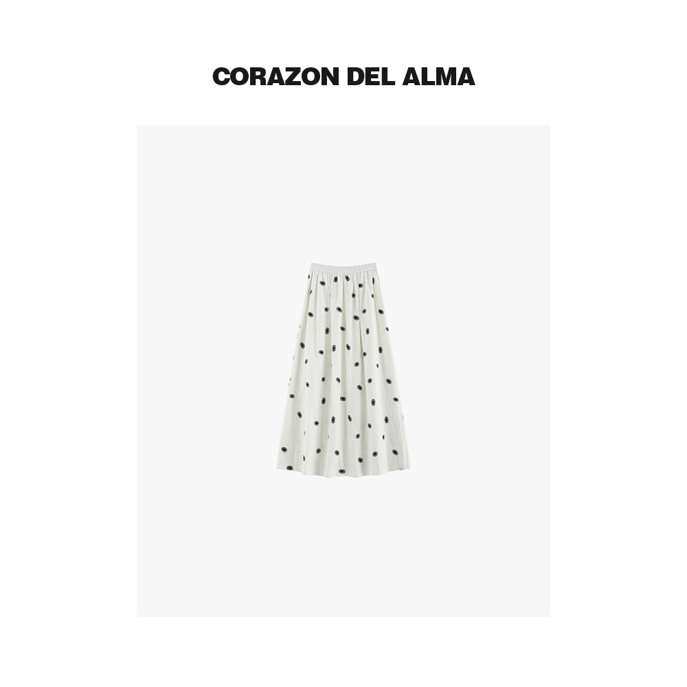 长绒棉刺绣高腰A字显瘦半身裙