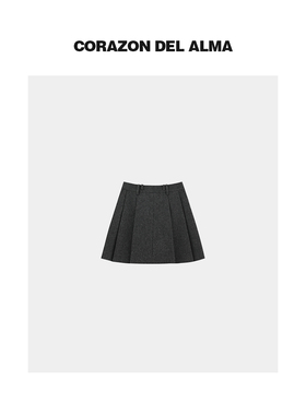 【西堤】高端精仿羊毛呢 时髦造型感显瘦百褶半身毛呢短裙-FW1330