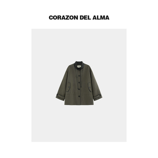 廓形夹克外套 复古巴恩风水洗棉拼皮翻领时髦感工装 25067 蒙特