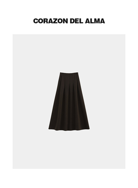 【梅赞】亲肤垂坠免打理 复古立体手工抽褶遮胯显瘦毛呢半裙-W137