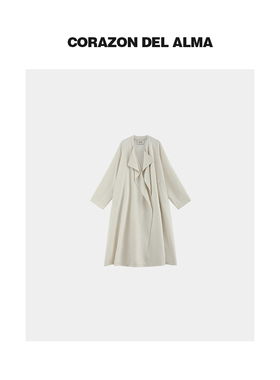 反季福利【水云】莱赛尔抗皱飘逸感随性荡领中长款白色风衣-7142