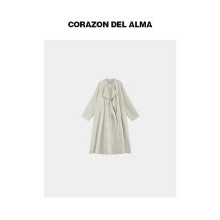 白色风衣 反季 莱赛尔抗皱飘逸感随性荡领中长款 水云 7142 福利