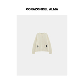 氛围感马海毛羊毛混纺樱桃撞色提花圆领毛针织开衫 樱桃 AW209