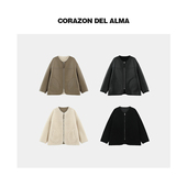 复古美拉德两面穿100绵羊毛皮毛一体圆领夹克外套 舒曼 11725