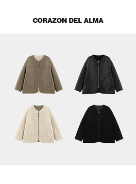 【舒曼】复古美拉德两面穿100绵羊毛皮毛一体圆领夹克外套-11725