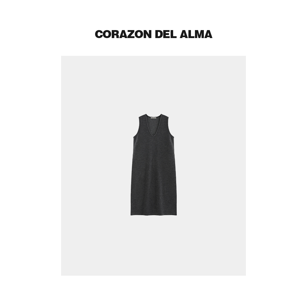 V领加厚毛呢背心连衣裙